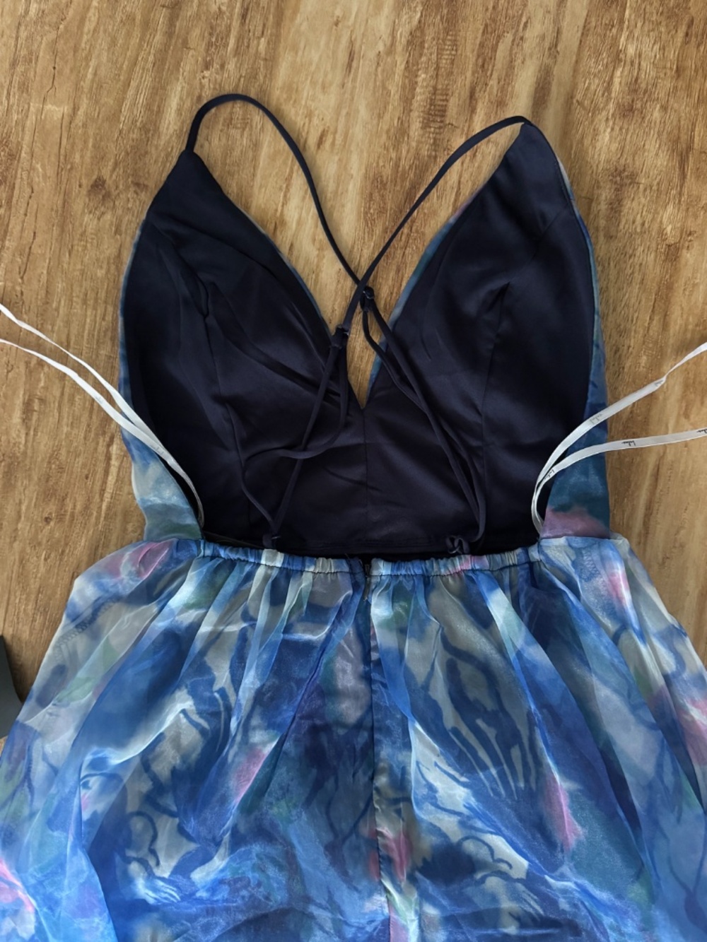 NWT Lulu's Bloom Wildly Maxi Dress Open Back Watercolor Fairy Organza Blue Sz XS - Picture 13 of 16